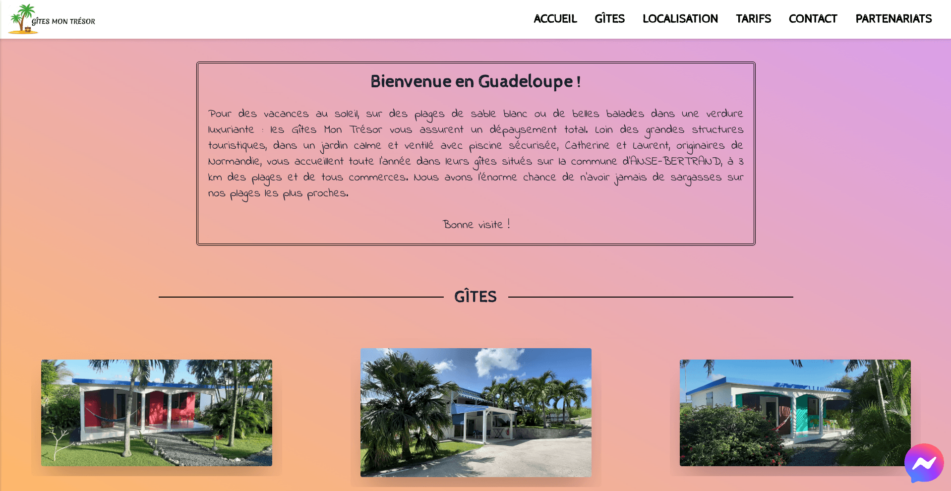 Screenshot of Gîtes Mon Trésor Web Site Update